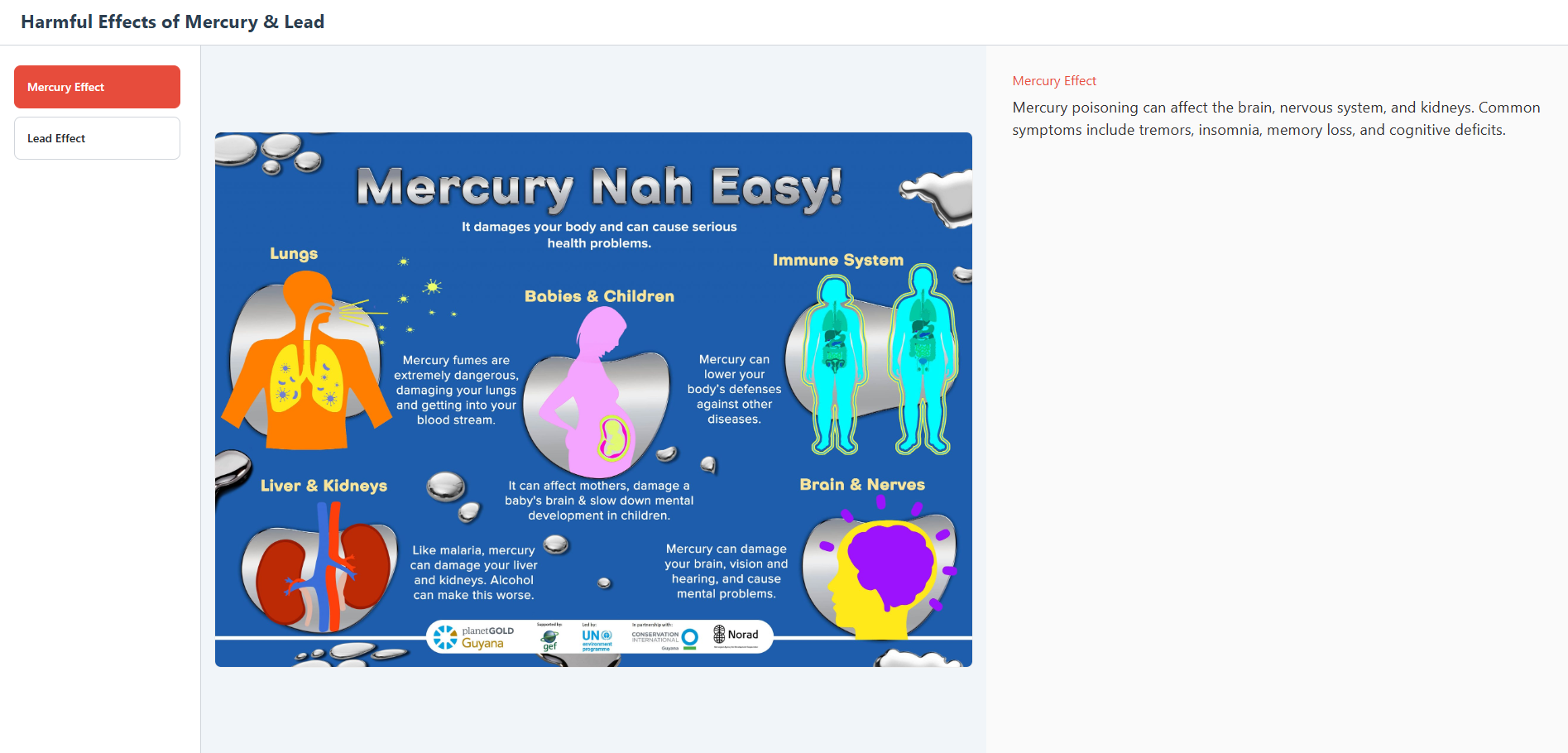 Harmful effect of mercury and lead