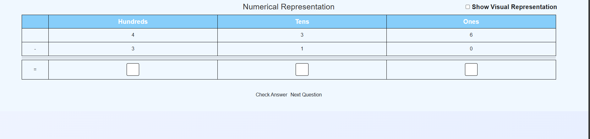 Subtraction without borrow