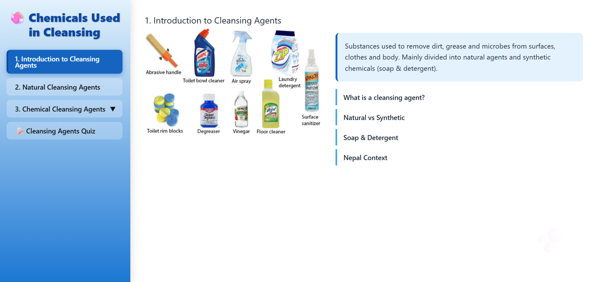 Chemicals used in cleansing