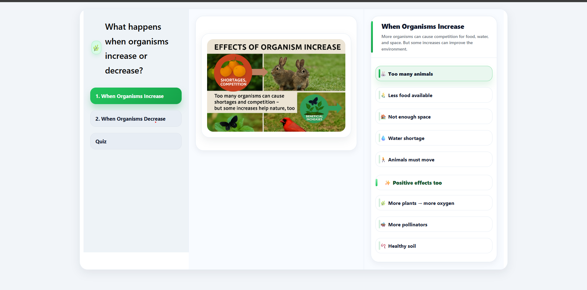 Effects on the Environment when the Number of Organisms Increases or Decreases