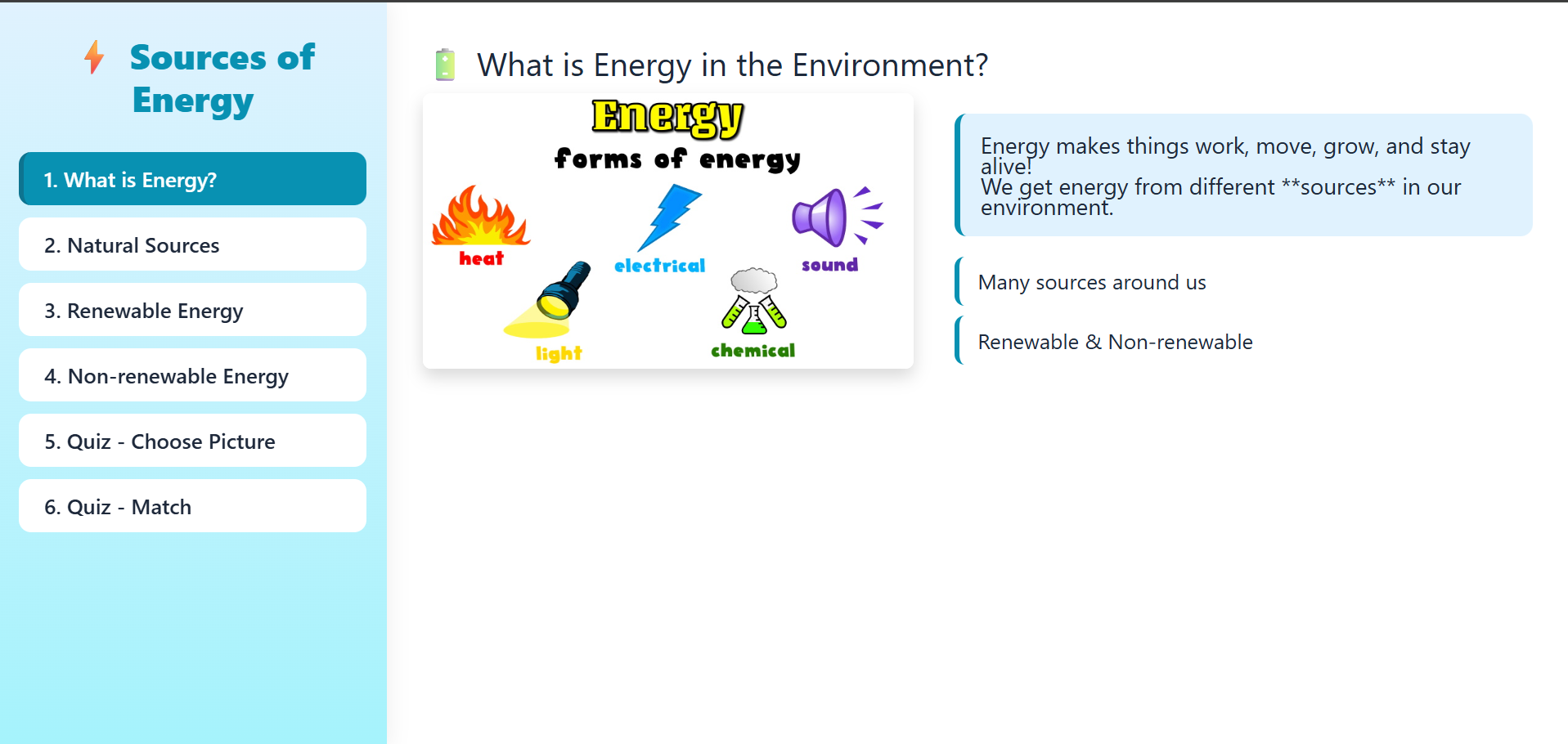 Sources of Energy in Environment