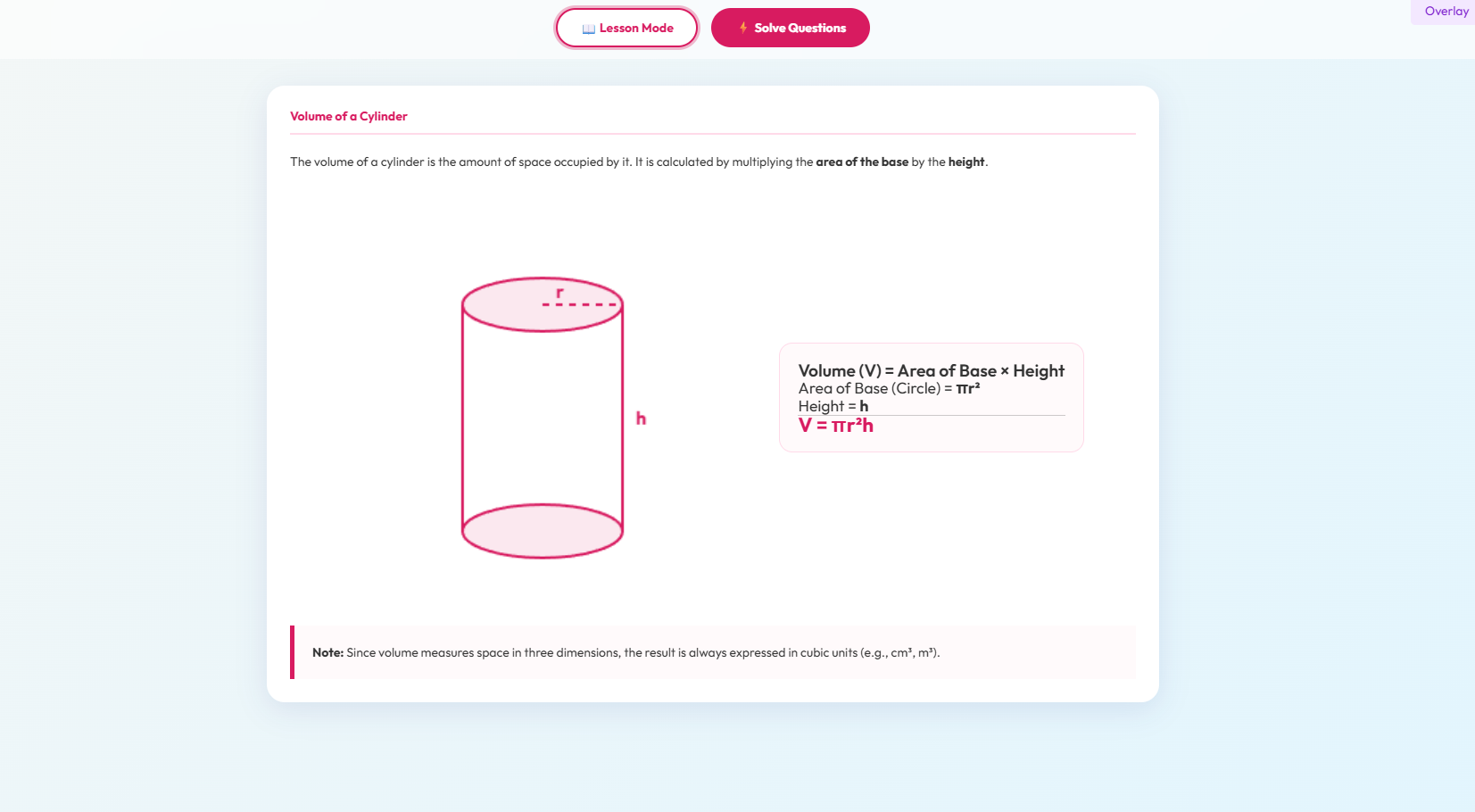 Volume of cylinder