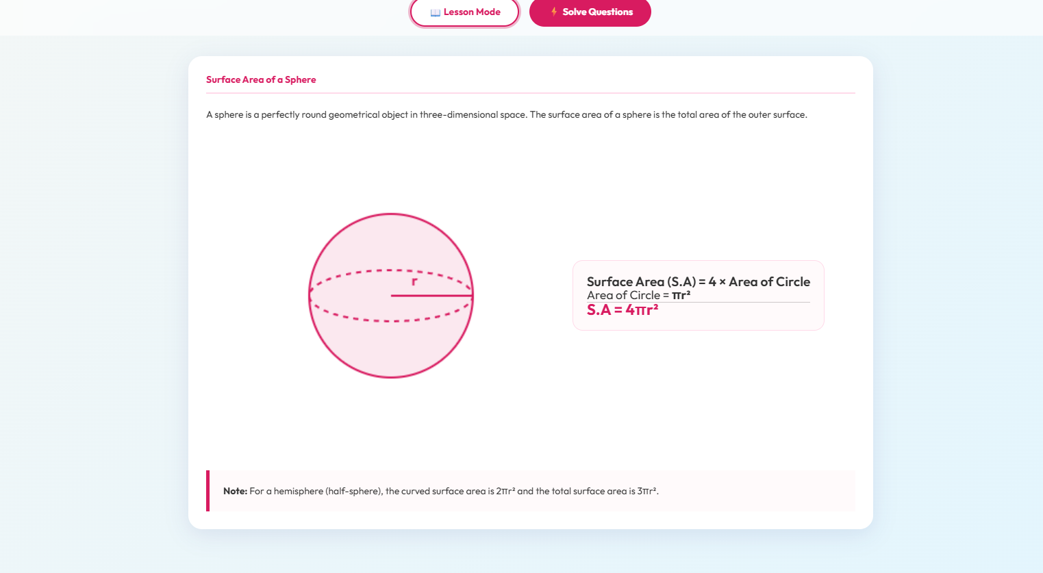 Surface area of sphere