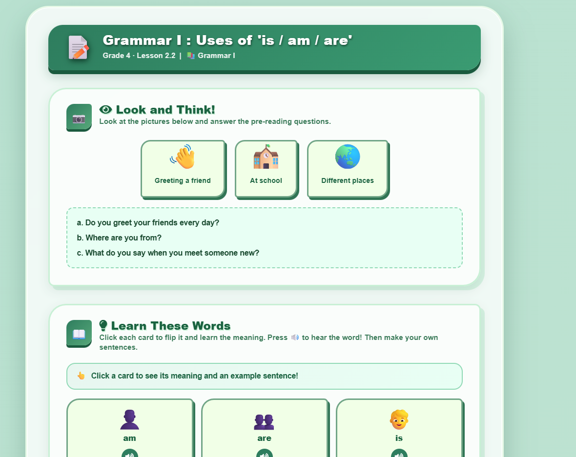 Grammar I : uses of ‘is/am/are’