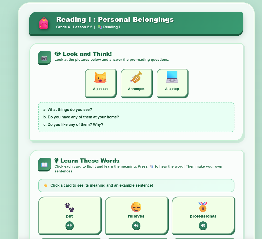 Reading I : Personal Belongings