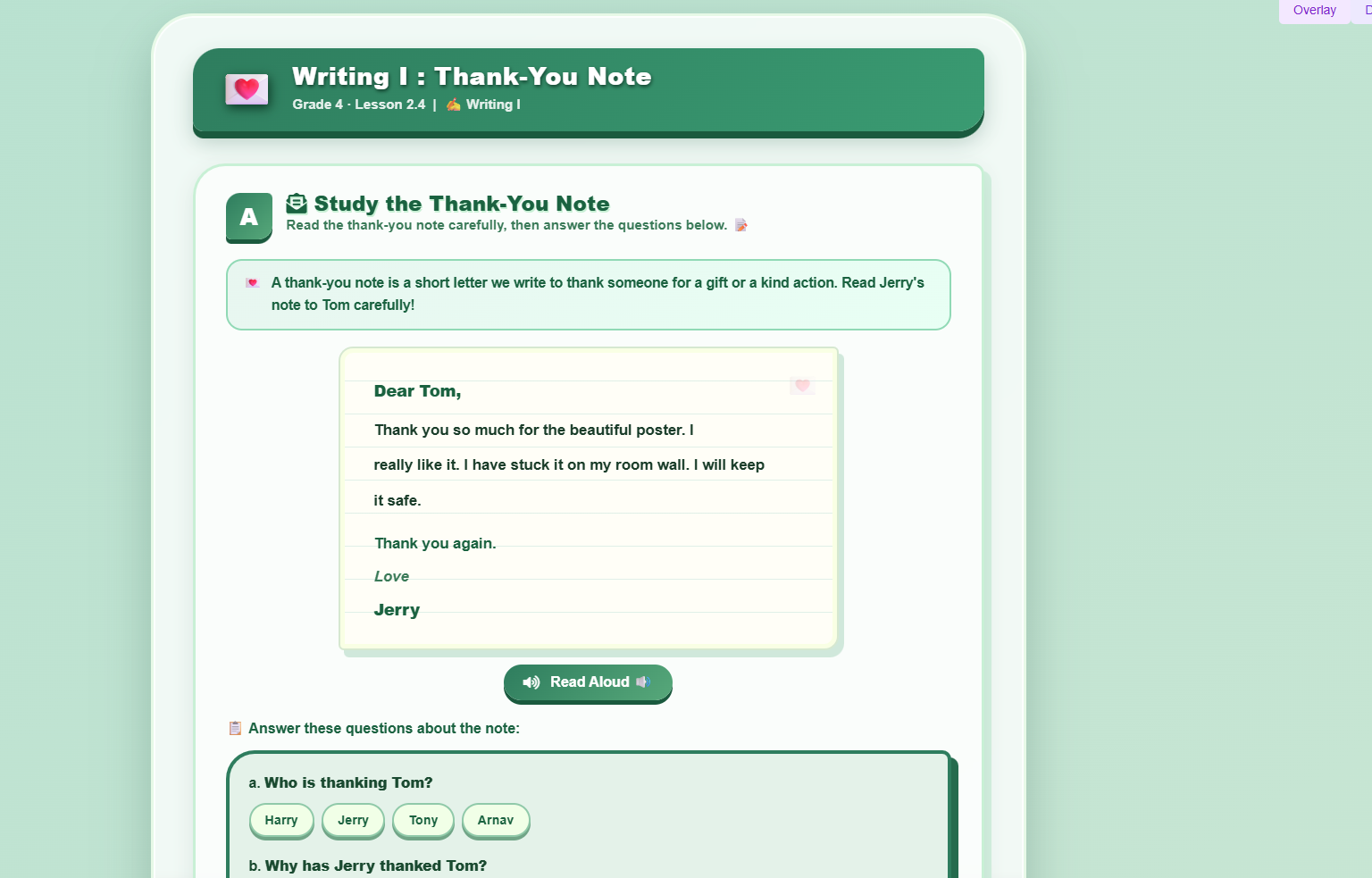 Writing I :  thank-you note