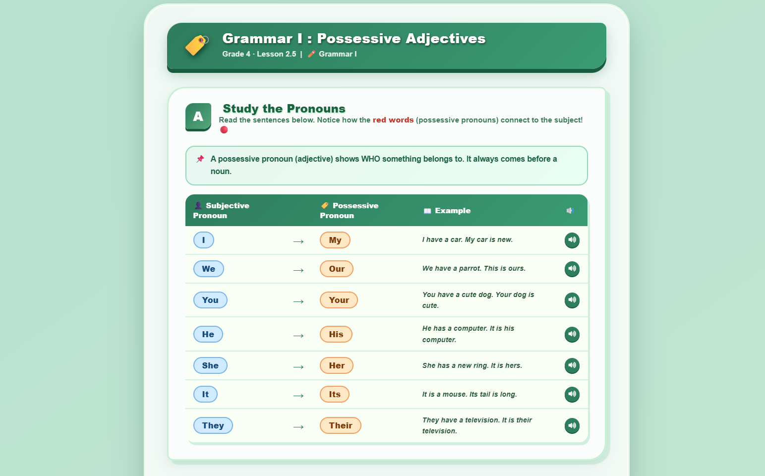 Grammar I : possessive adjectives