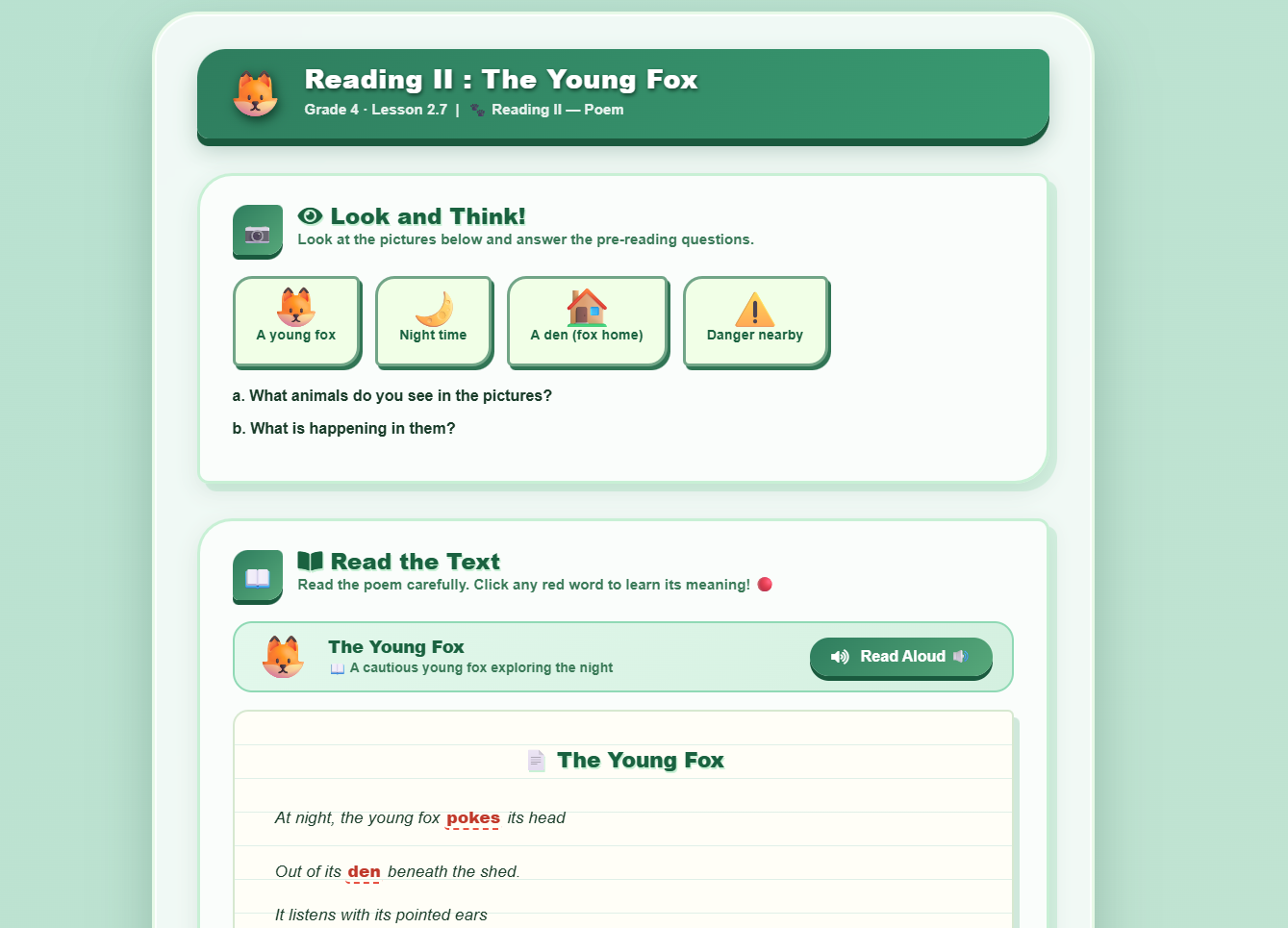Reading II: The Young Fox (Poem)
