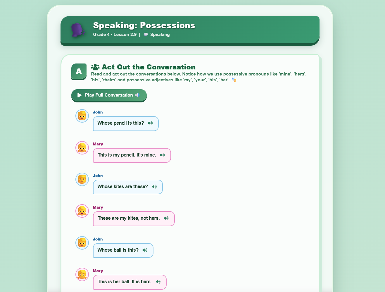 Speaking: Possessions