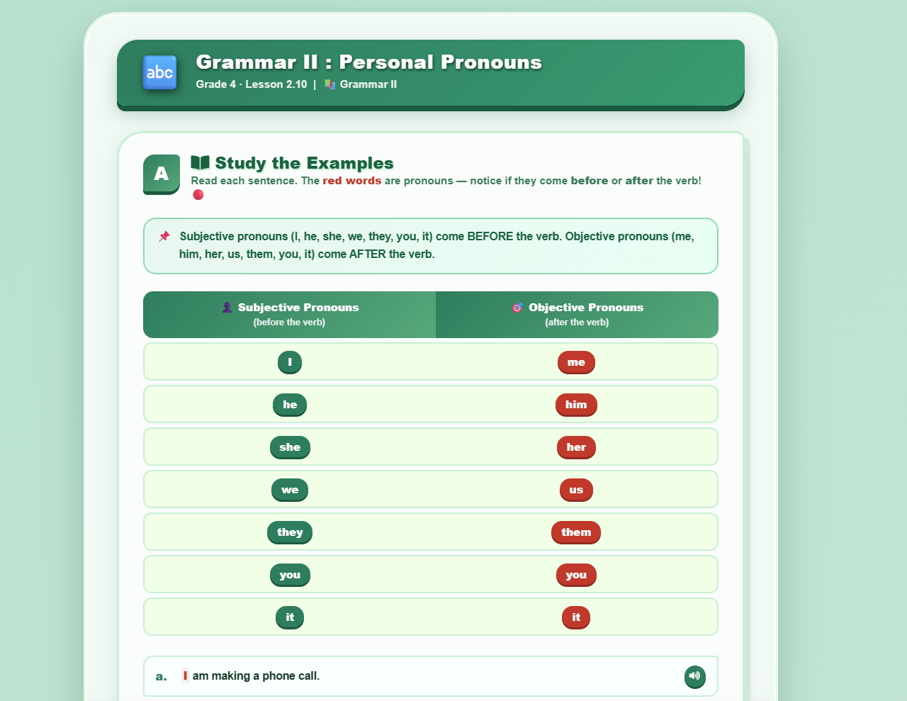 Grammar II: Personal Pronouns