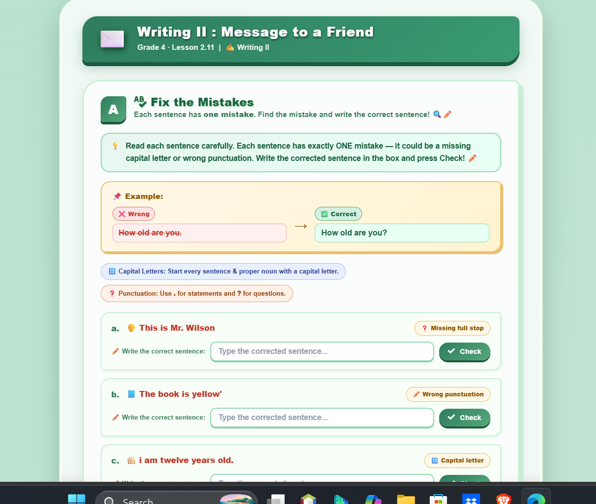 Writing : message to a friend