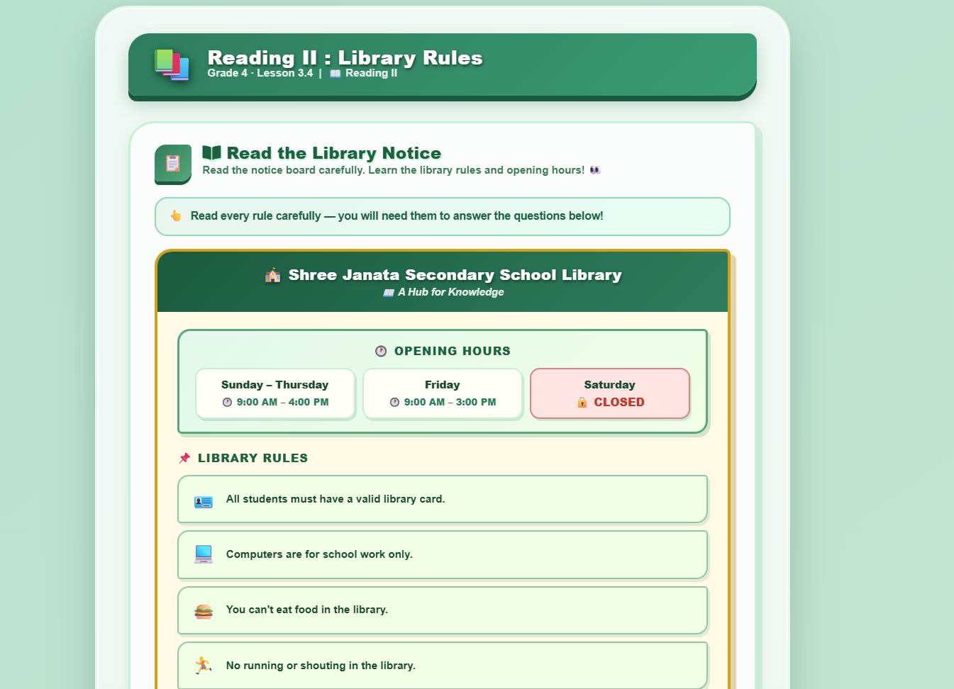 Reading II: Library Rules