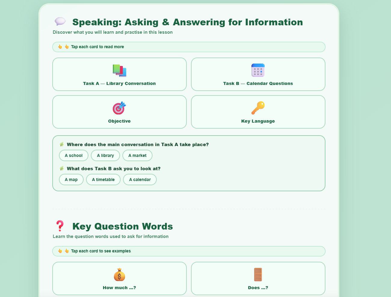 Speaking : Asking and answering for information