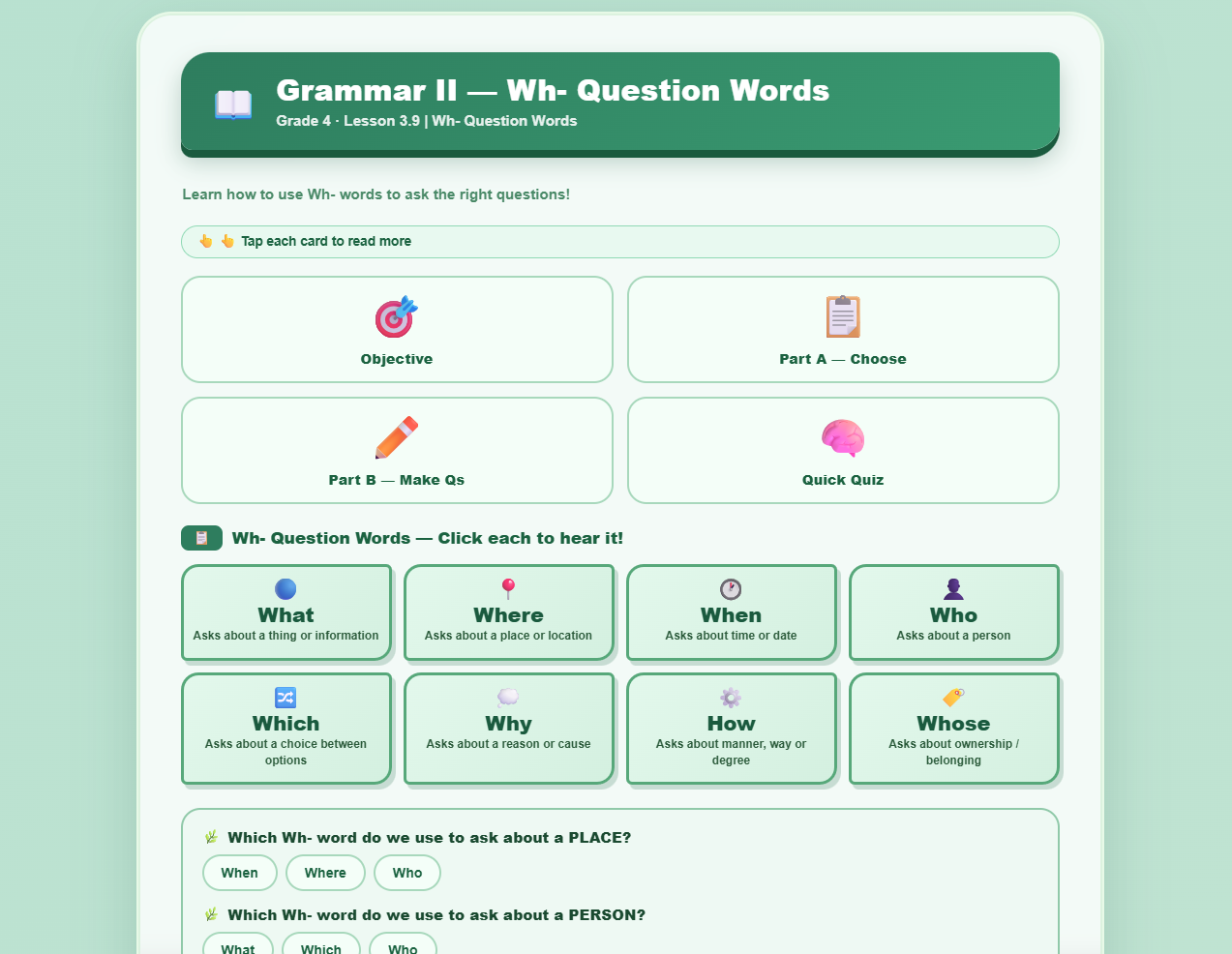 Grammar II : Wh words