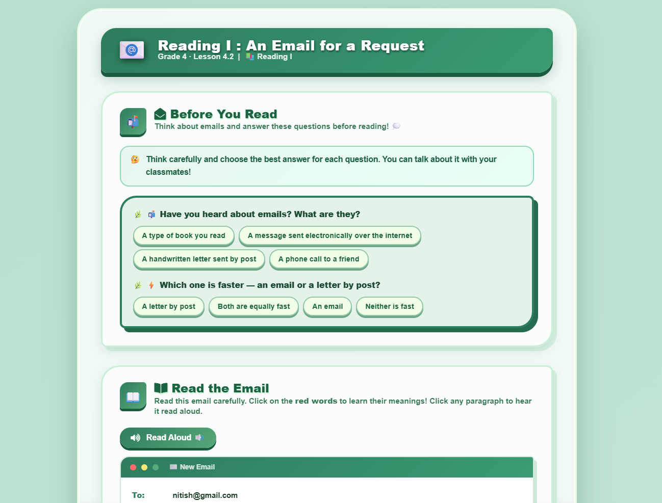 Reading I: An Email