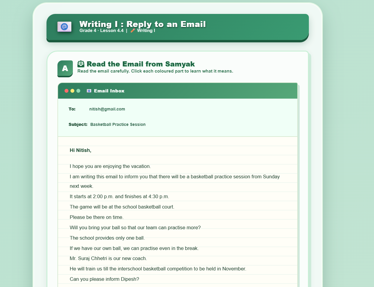 Writing I : reply to an email