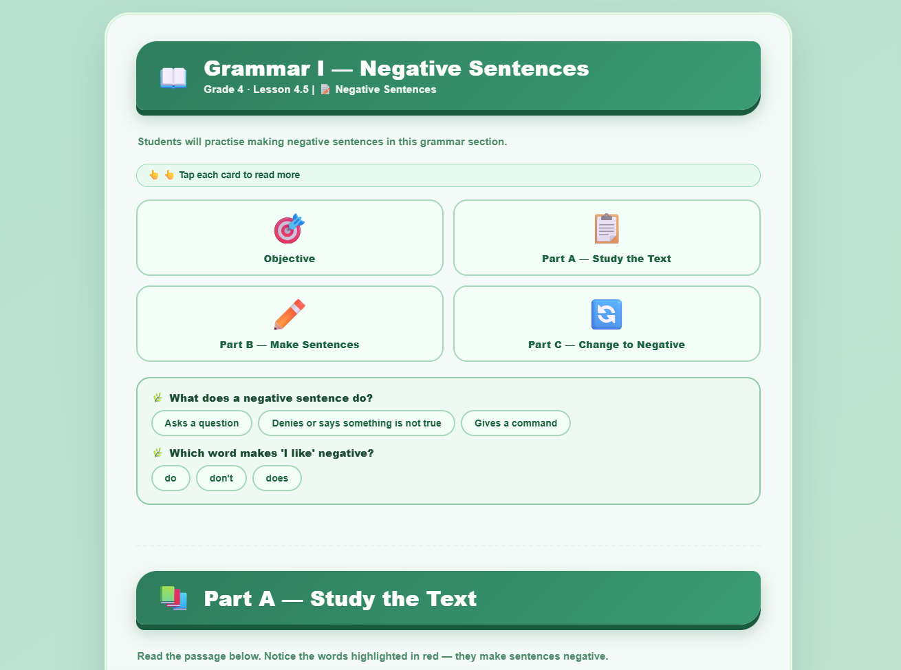 Grammar I : negative sentences