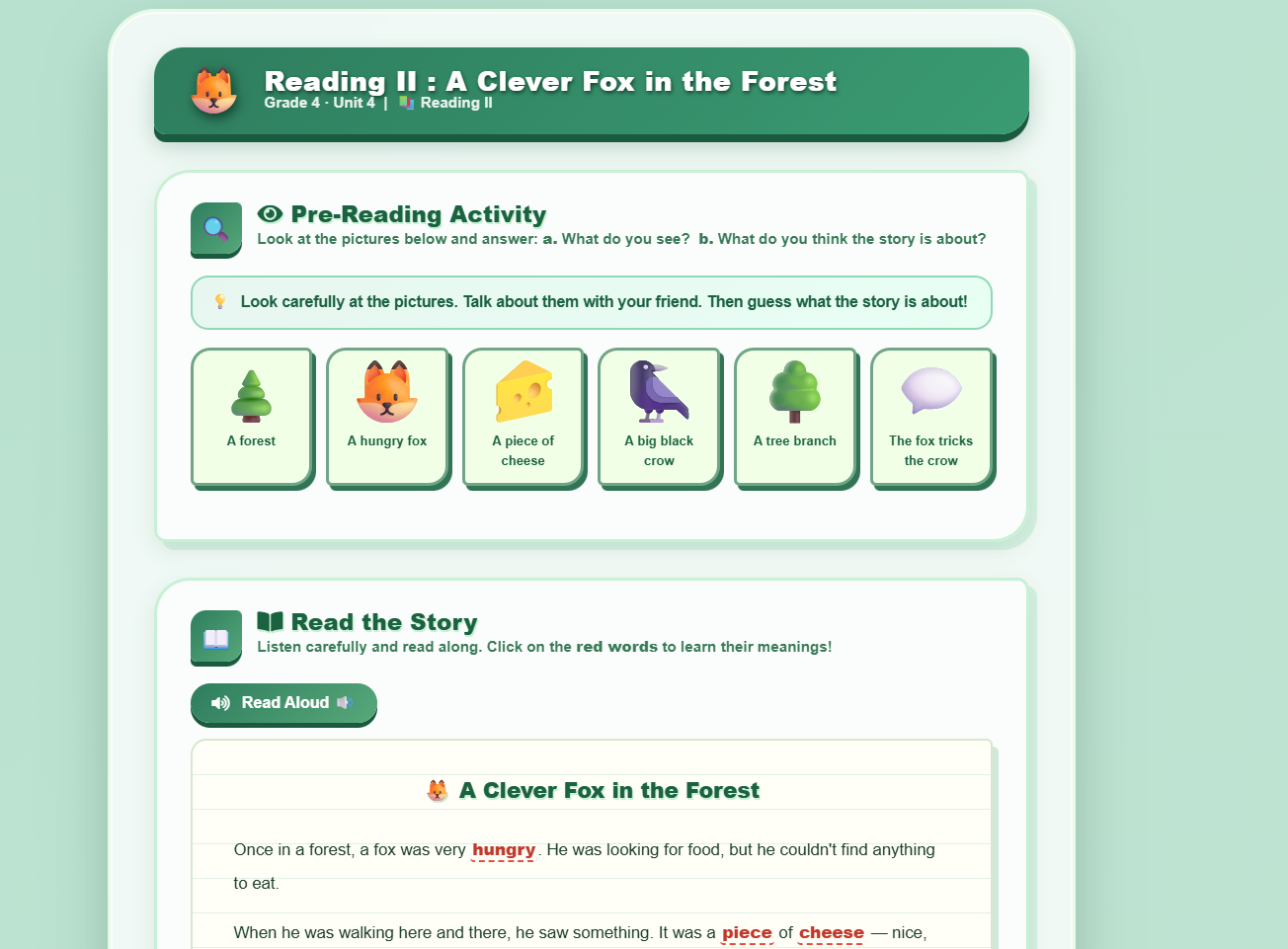 Reading II Story: A Clever Fox in the Forest