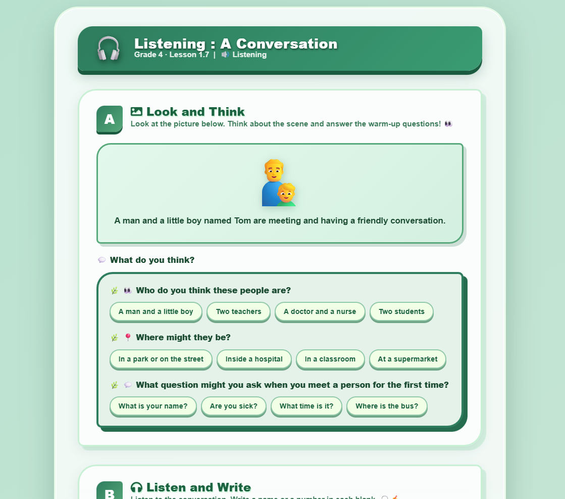 Listening: Conversation between a Man and a Little Boy, Tom