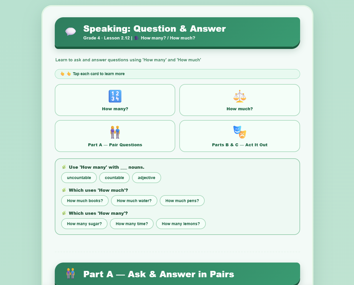 Speaking : Question and answer