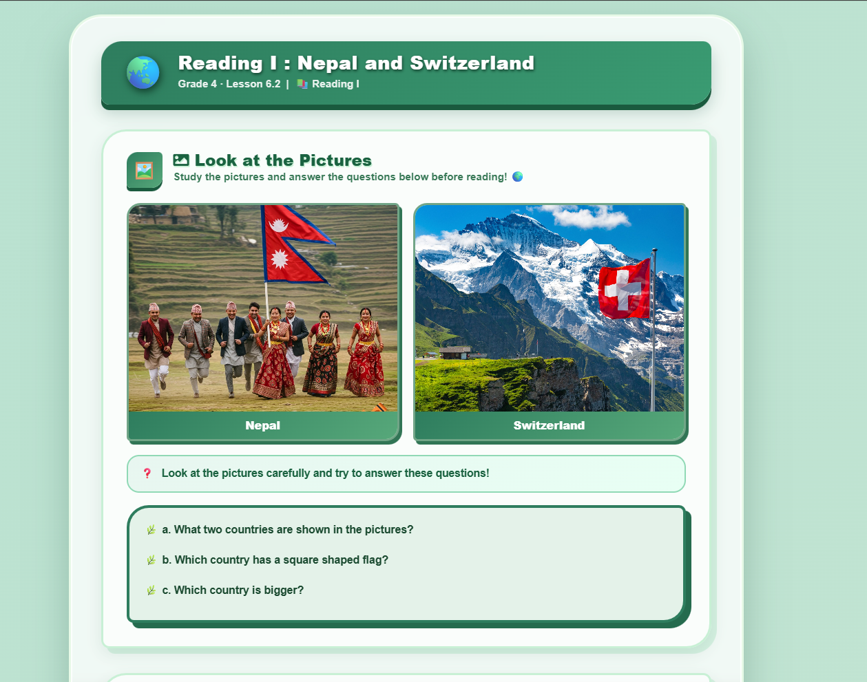 Reading I: Nepal and Switzerland