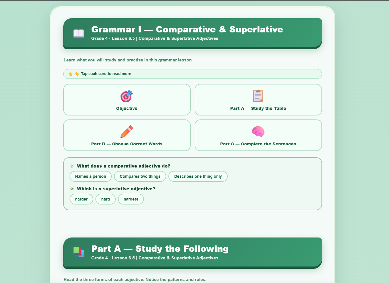 Grammar I : comparative-superlative table