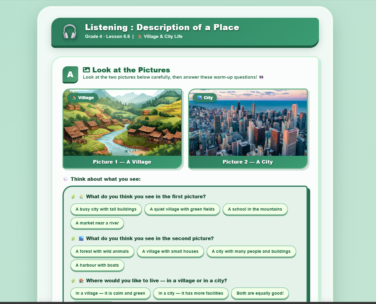 Listening: Description of a Place