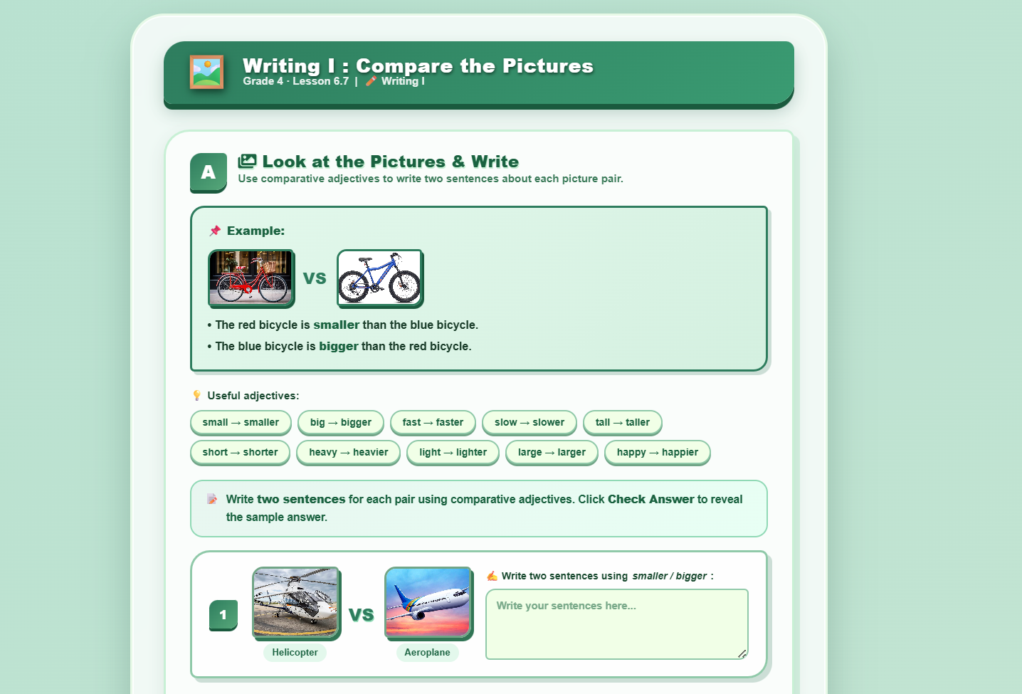 Writing I : compare the pictures given