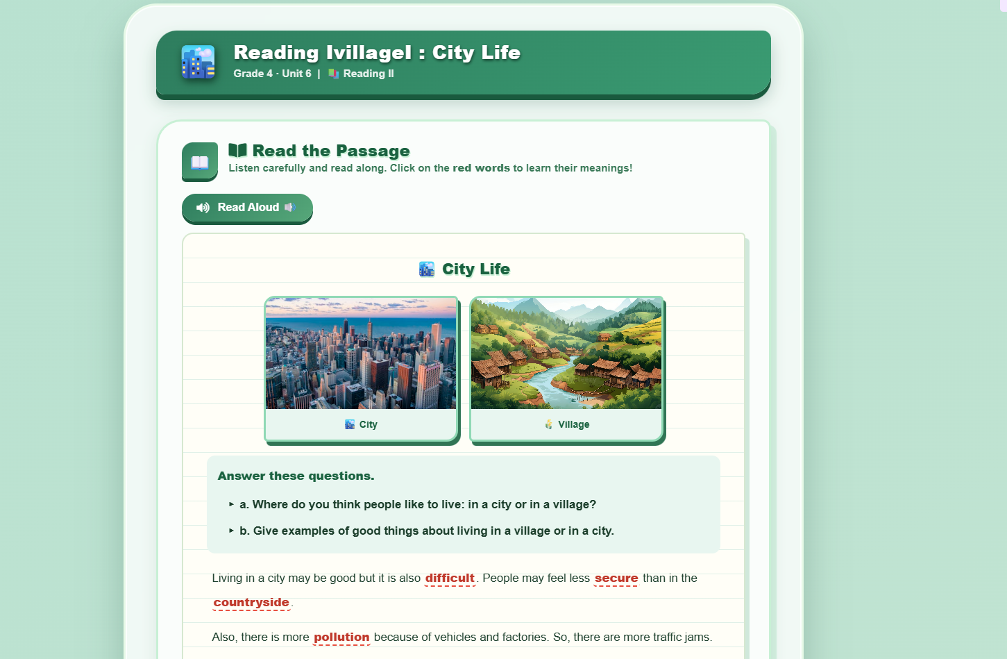 Reading II: City Life