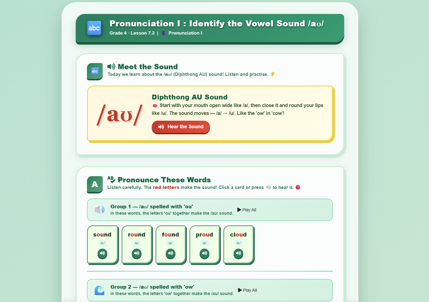 Pronunciation I : Identify the vowel sound /au/