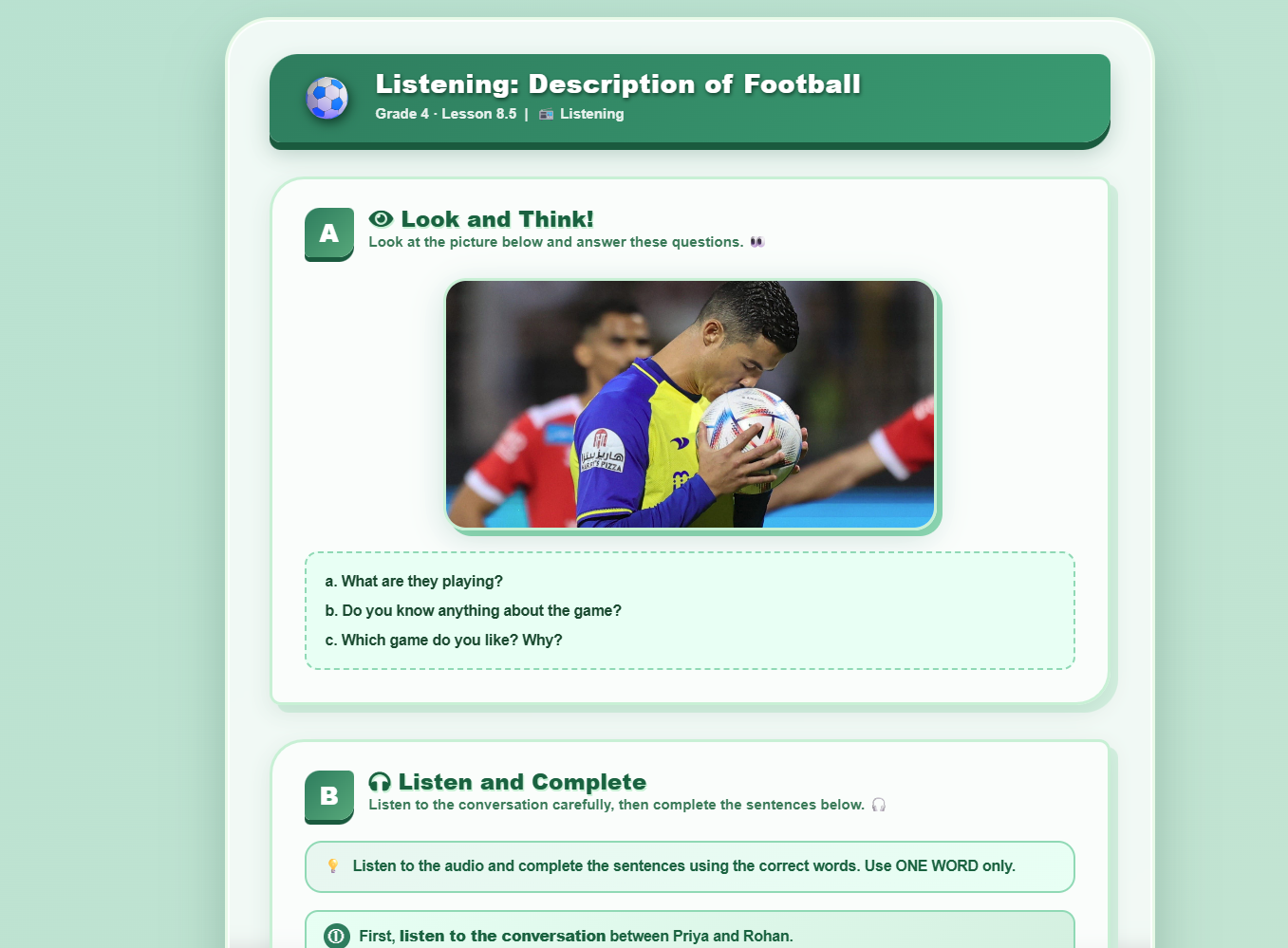 Listening: Description of Football