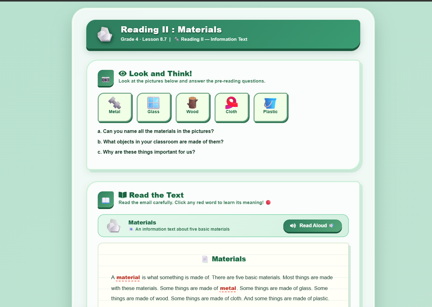 Reading II: Materials