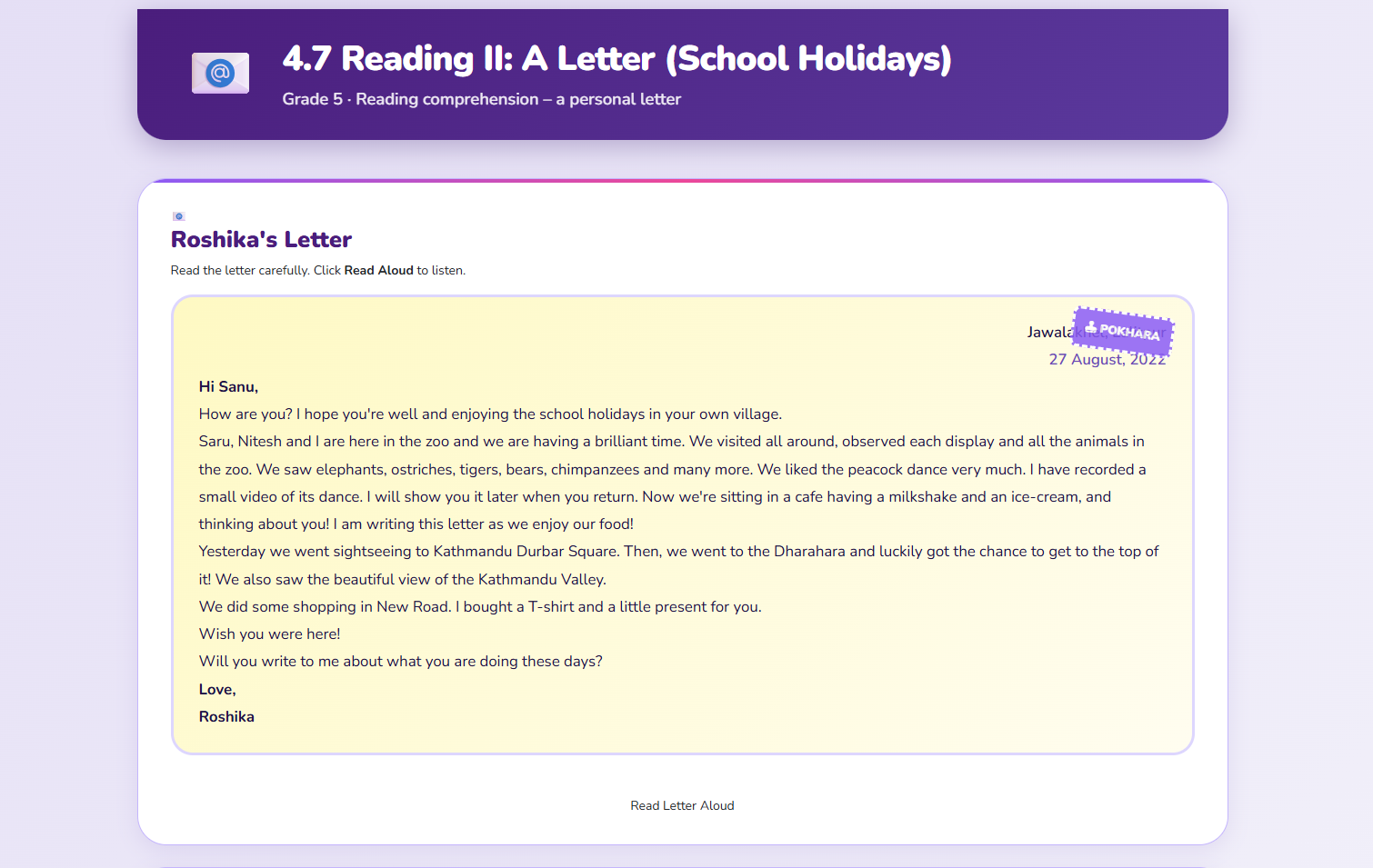 Reading II: Letter