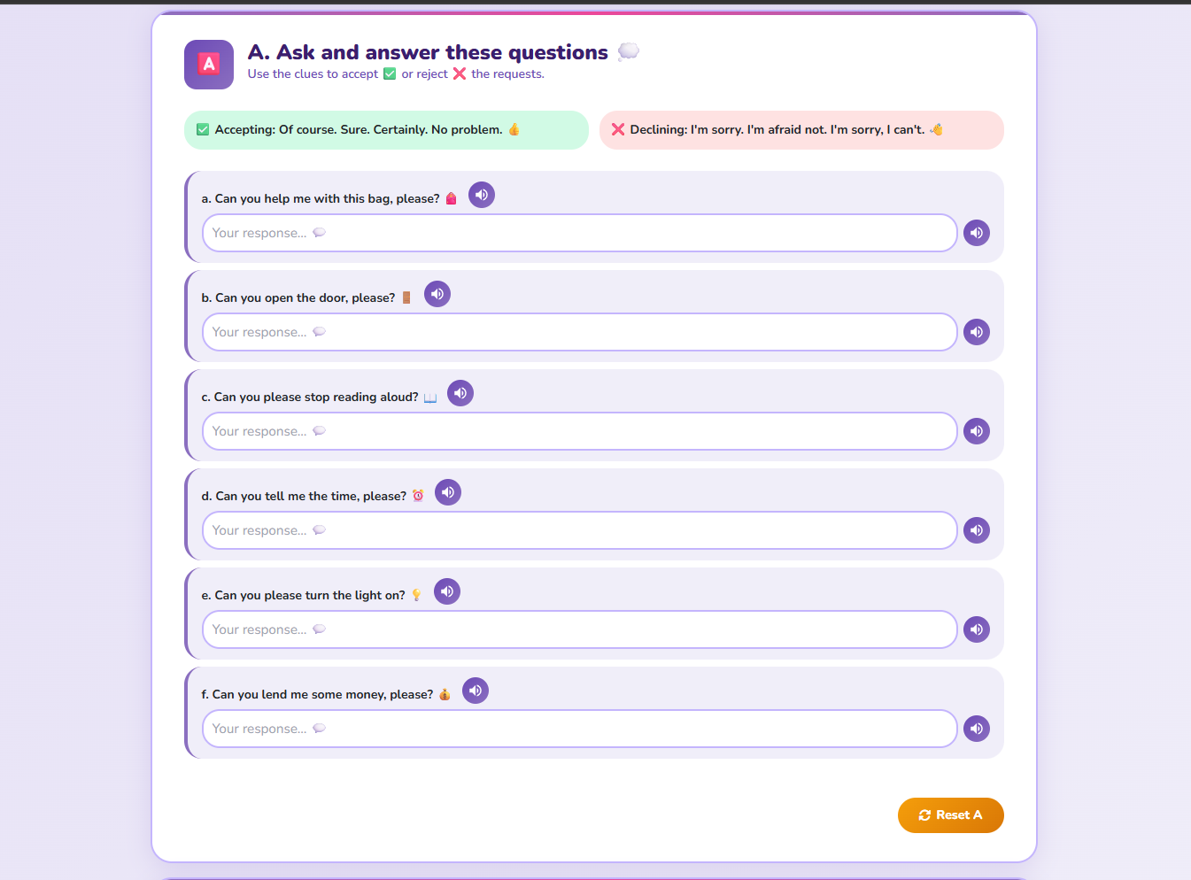 Speaking II: Accepting and Declining a request