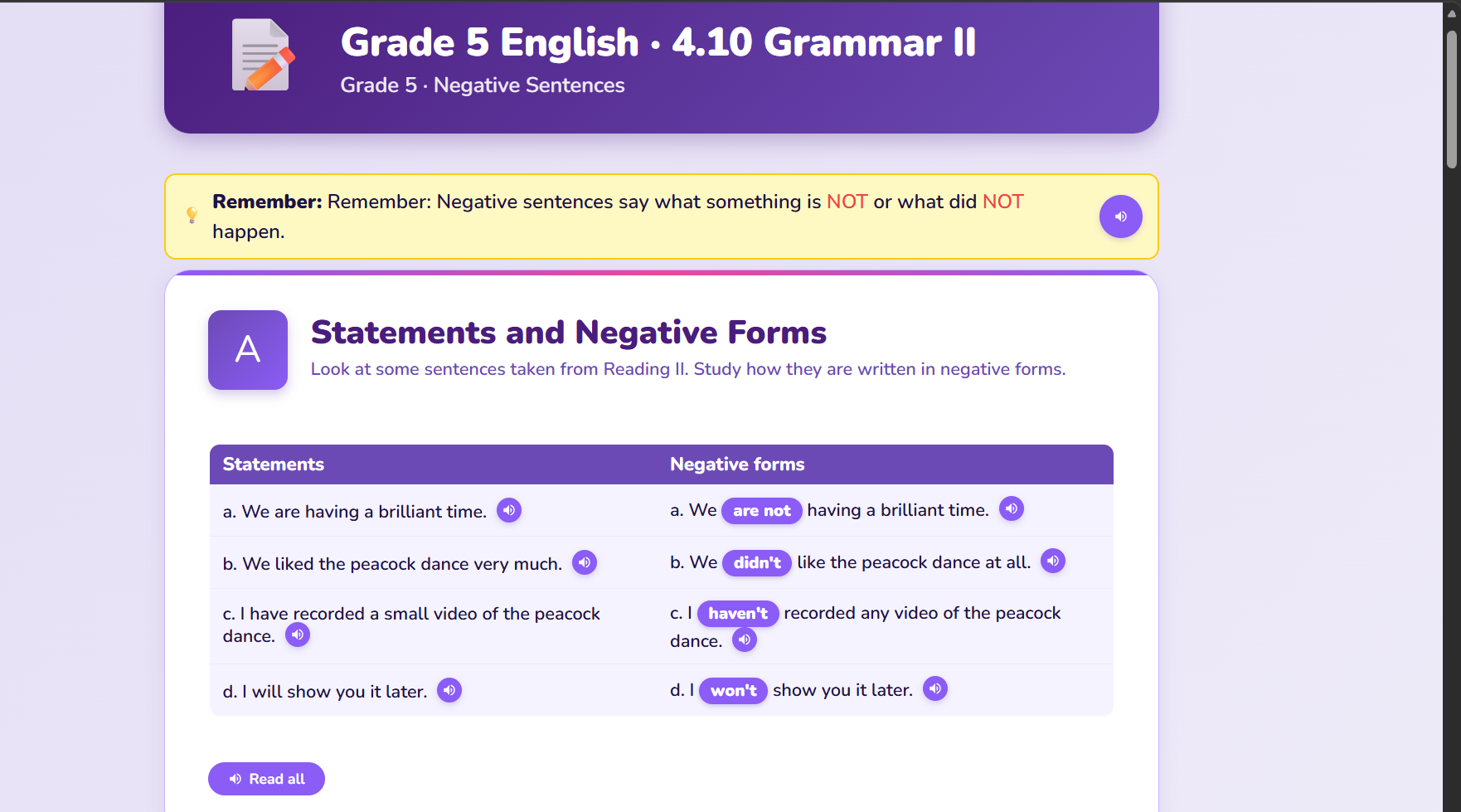 Grammar II: Negation