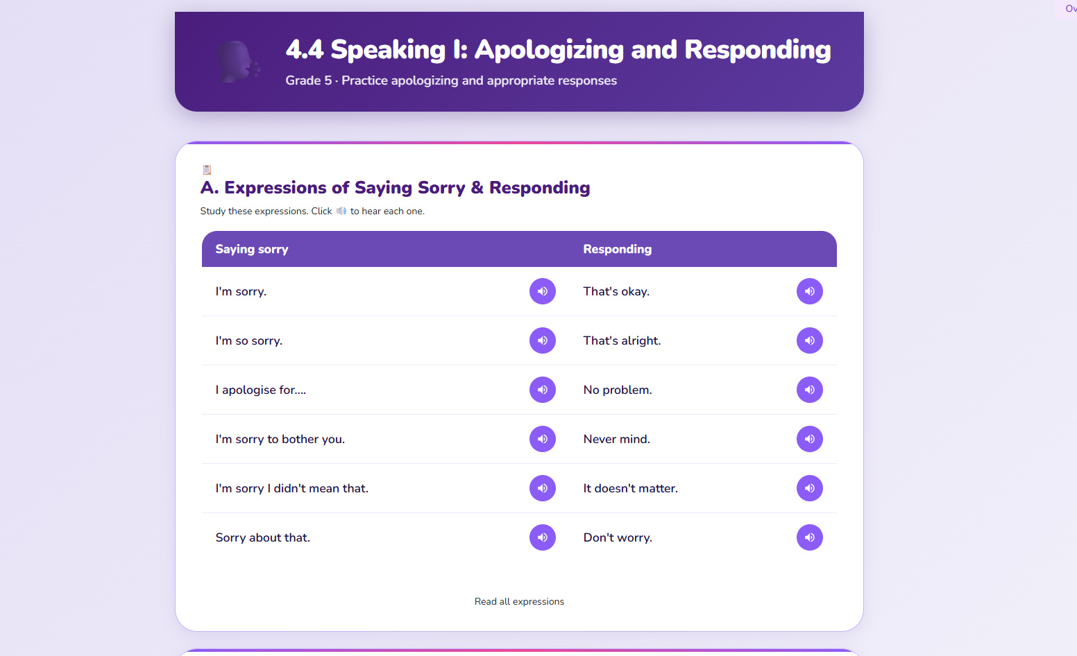 Speaking I : read the story again.