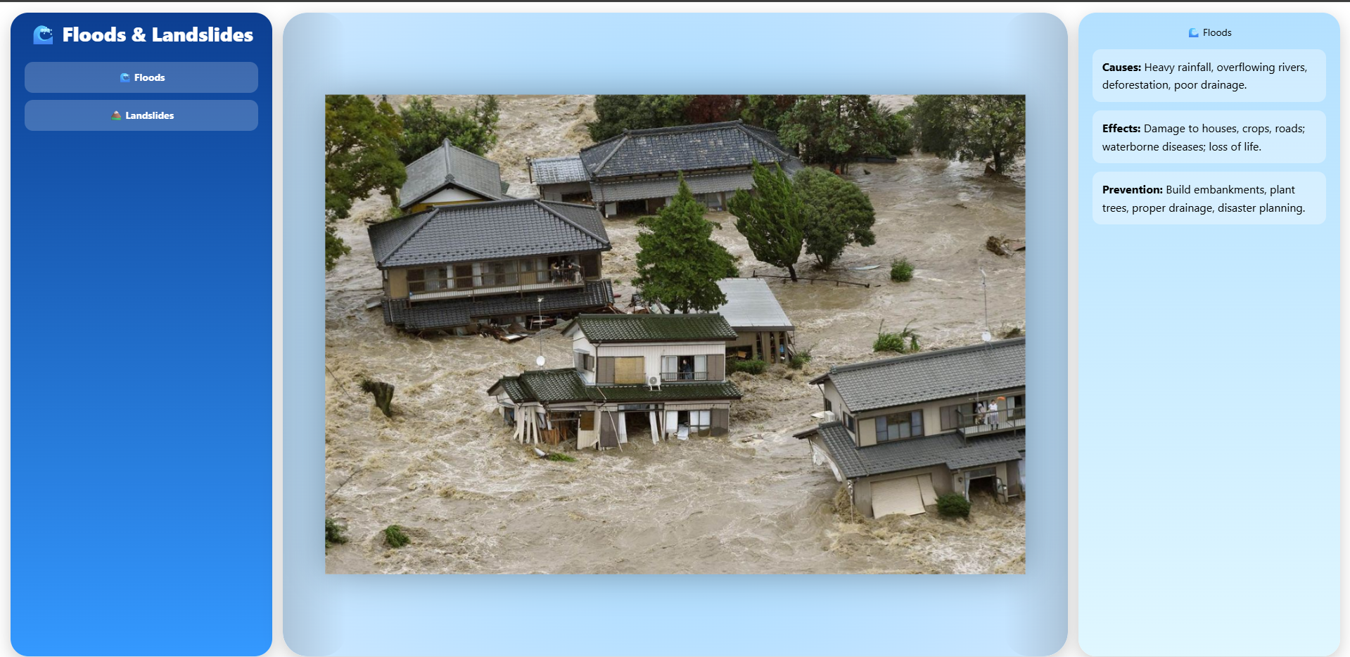 Floods and landslides-cause,effect,prevention
