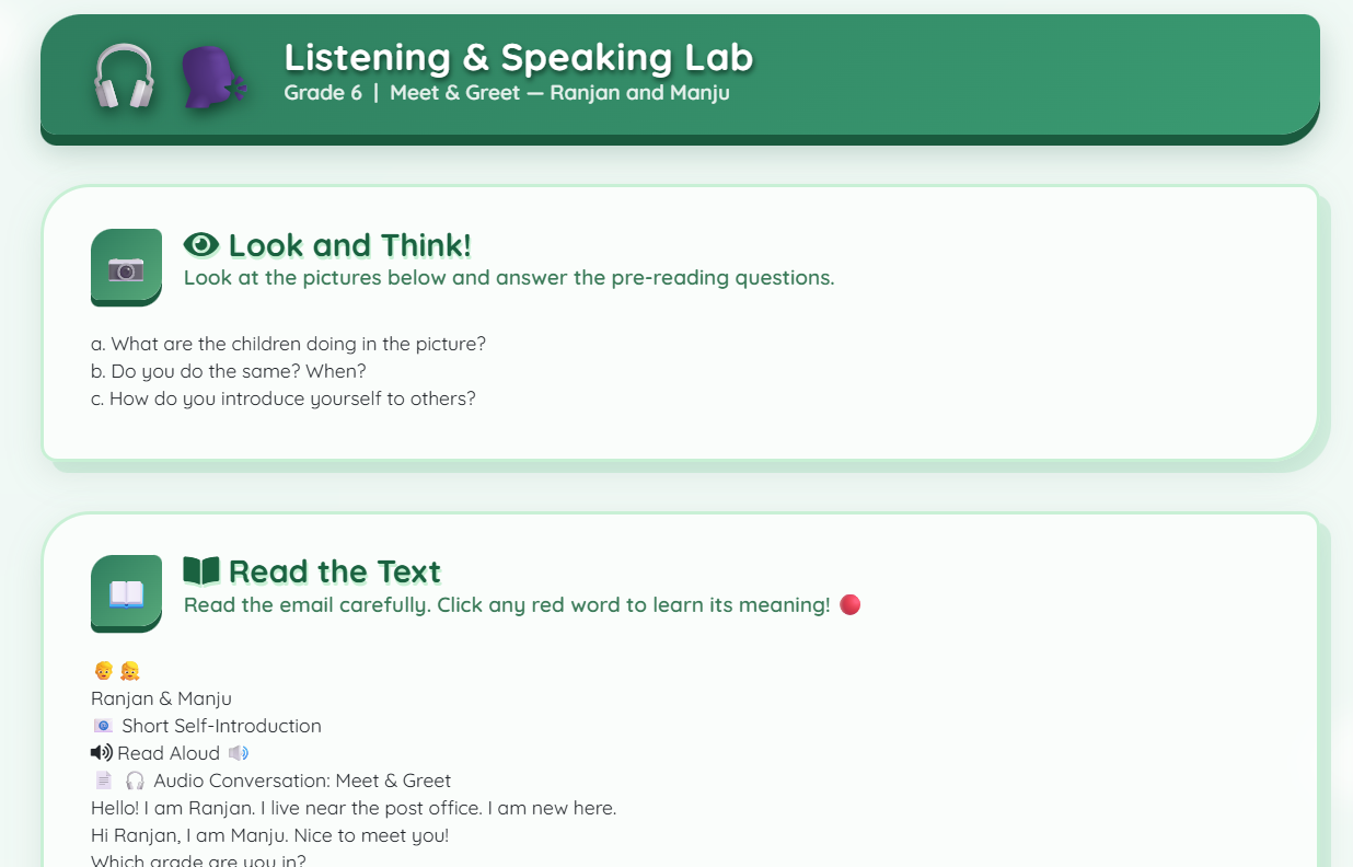 Listening (conversation between two students introducing each other)