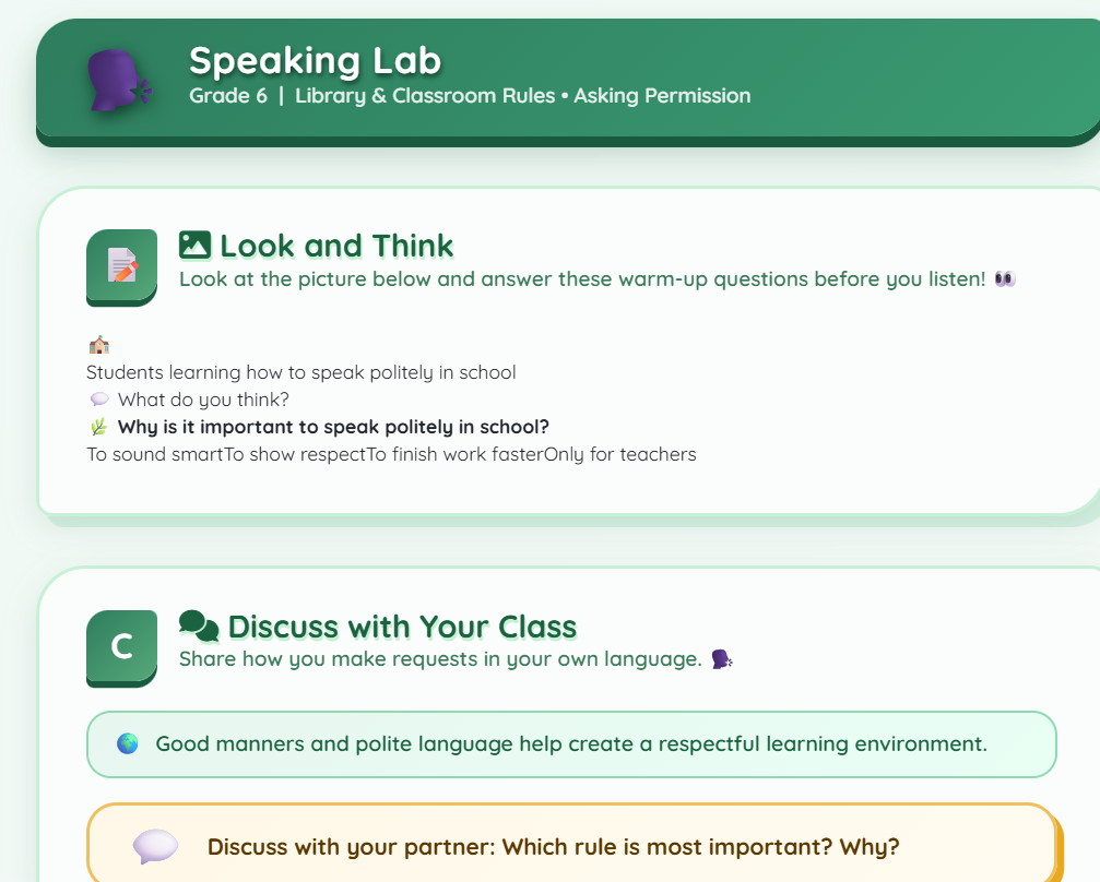 Speaking (rules of a school)