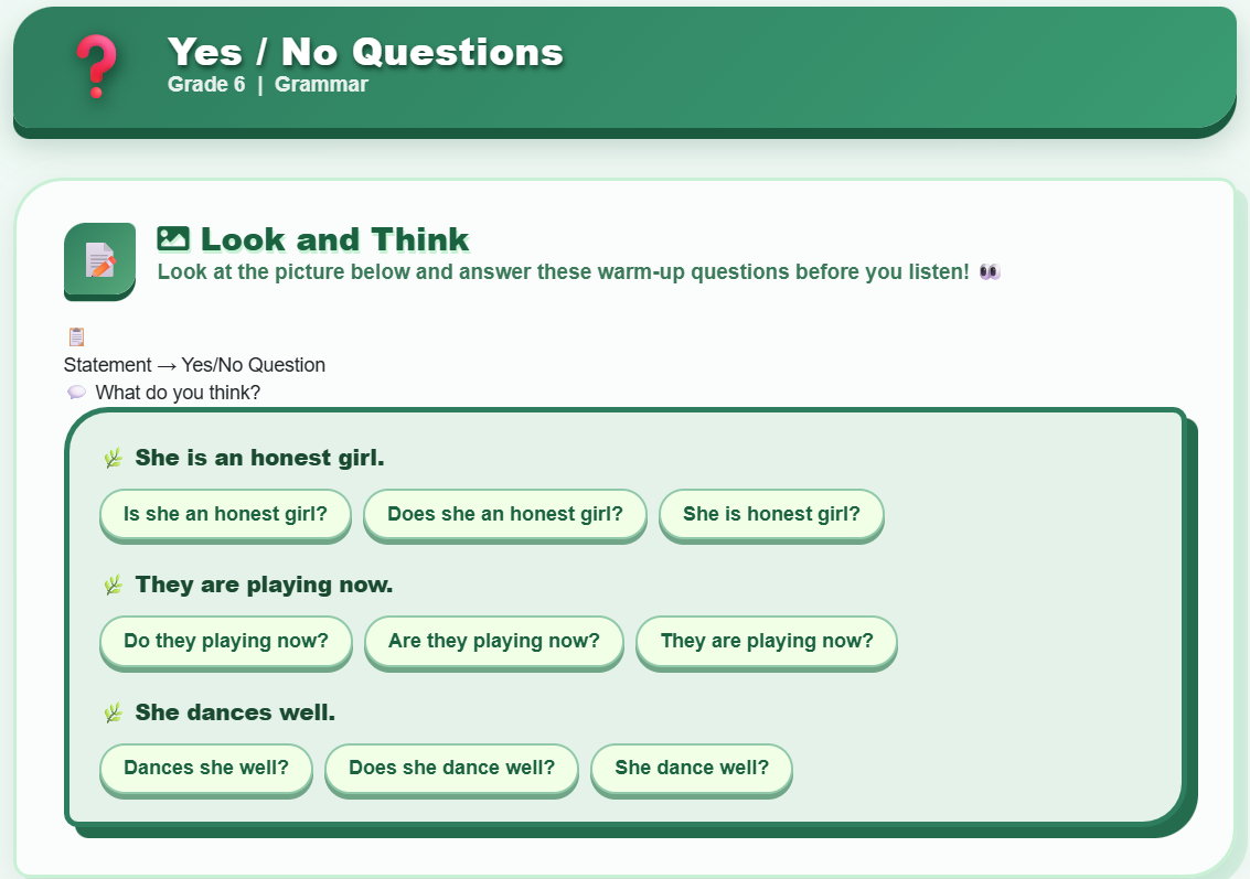 Grammar (Yes/no questions)