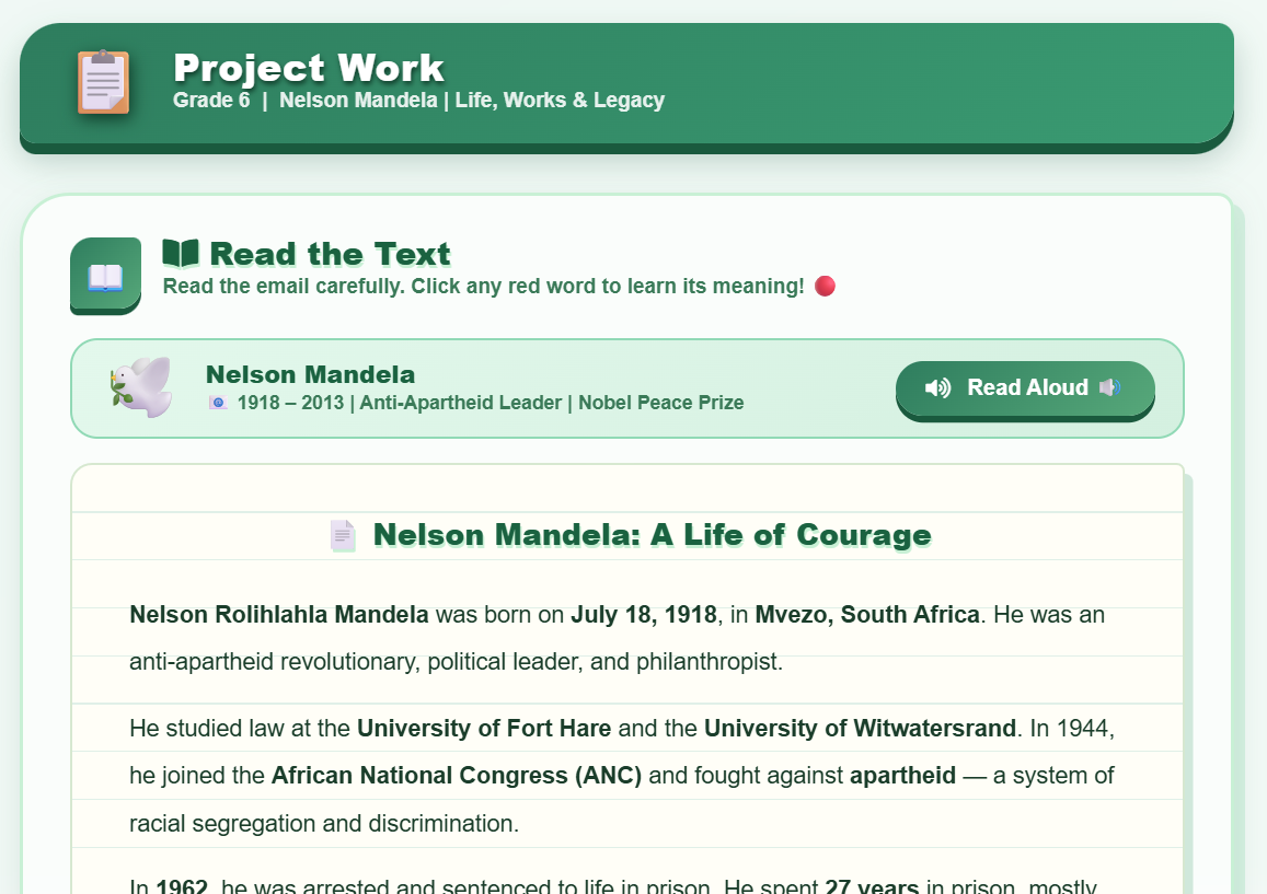 Project work : Preparing a profile of Nelson Mandela