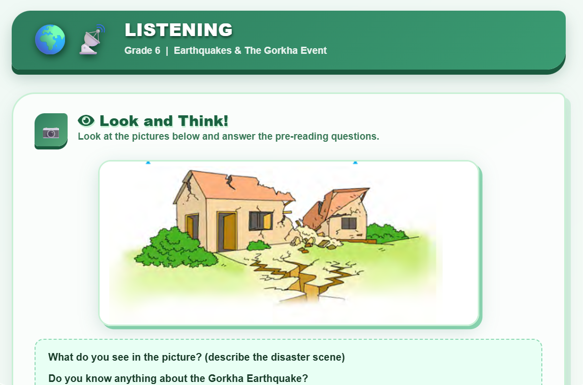 Listening (explanation about an earthquake)