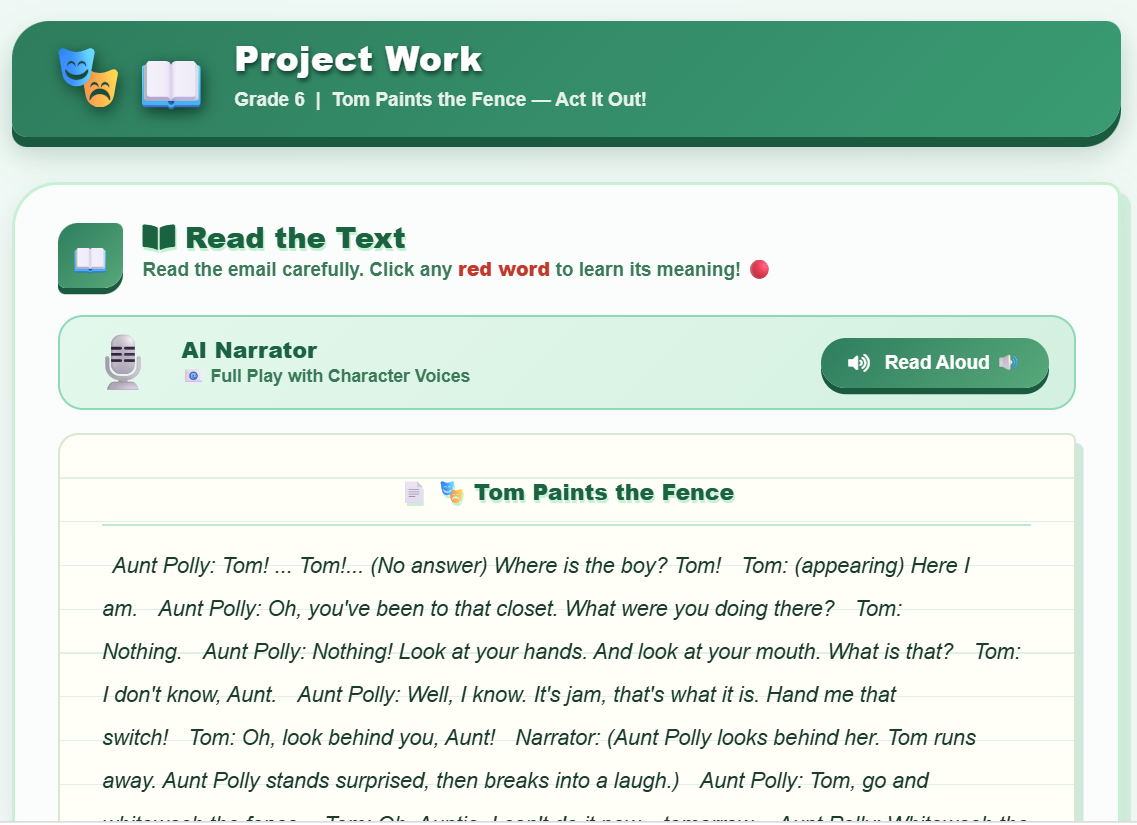 Project work : Acting out the play in Reading I