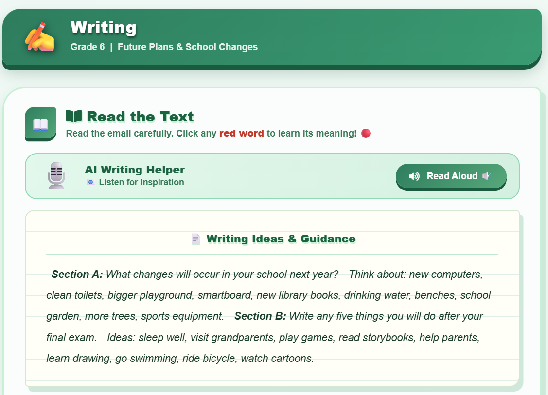 Writing : predicting changes in your school