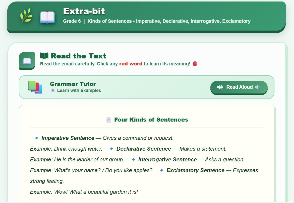 Extra bit : Studying ‘kinds of sentences’