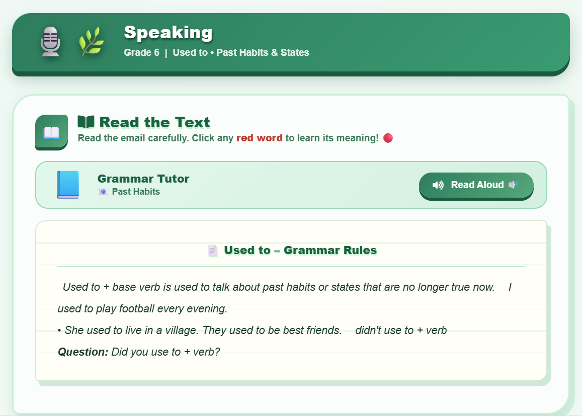 Speaking (describing past habits)