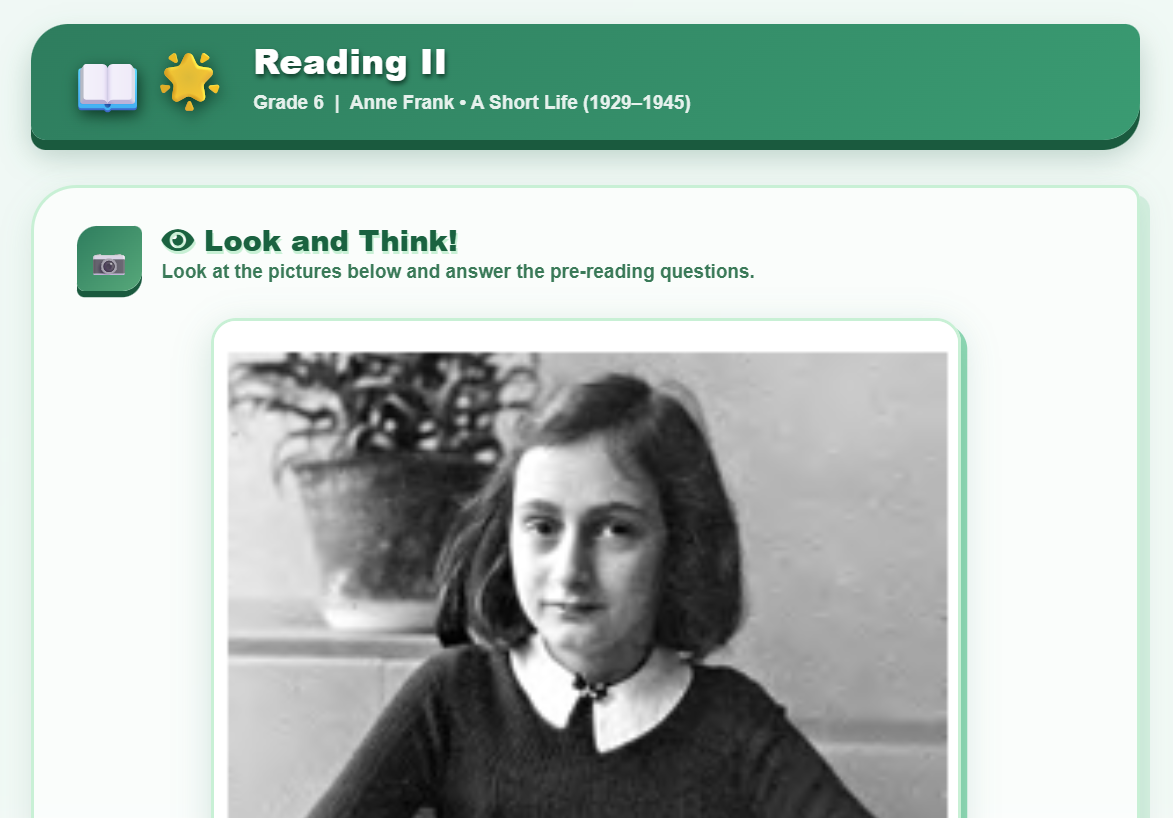 Reading II (Anne Frank: A Short Life)