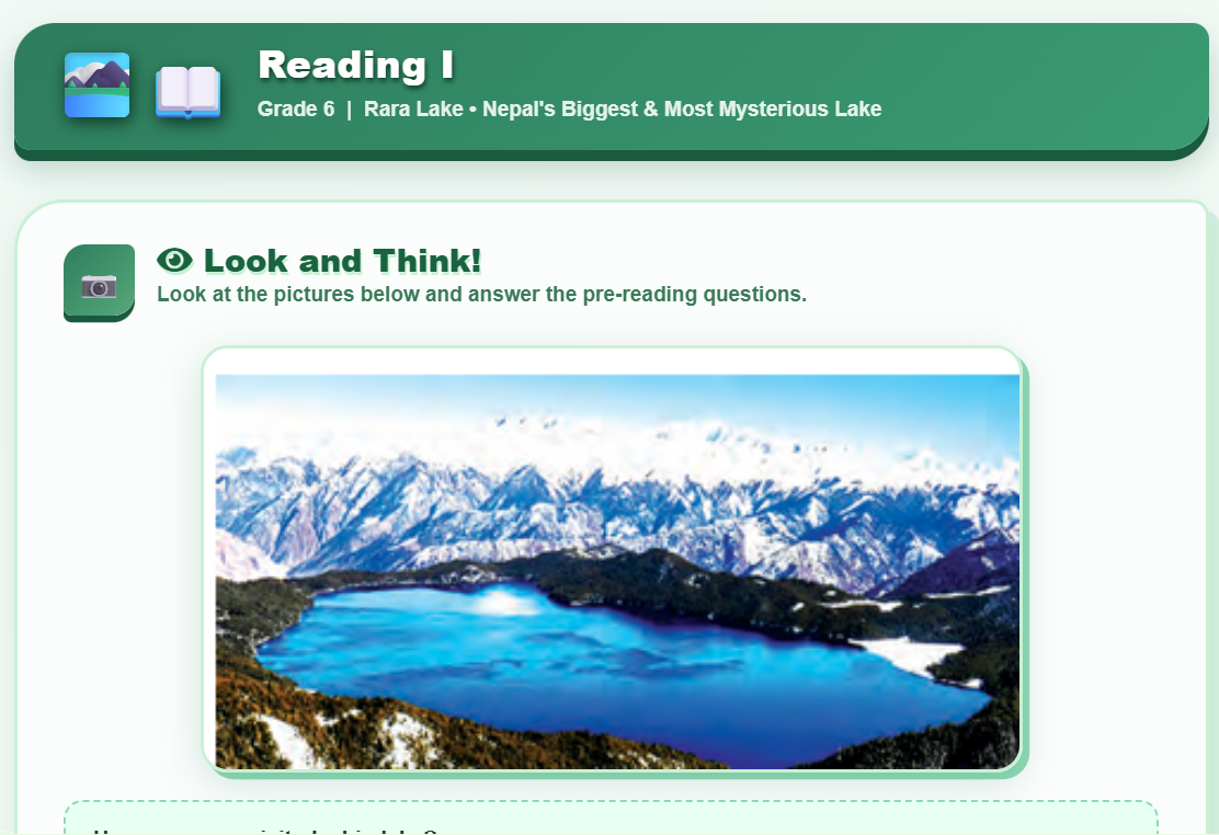 Reading I Descriptive text (Rara Lake)