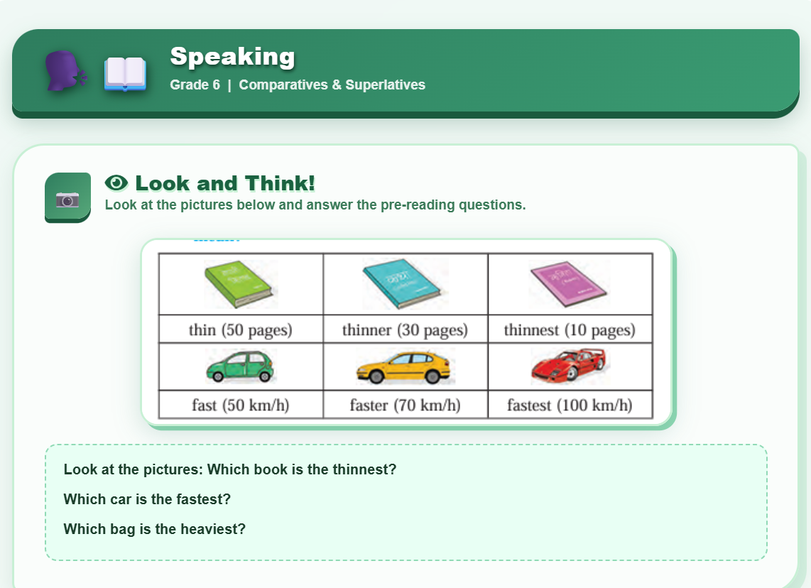 Speaking [degrees of adjective (positive, comparative and superlative)]
