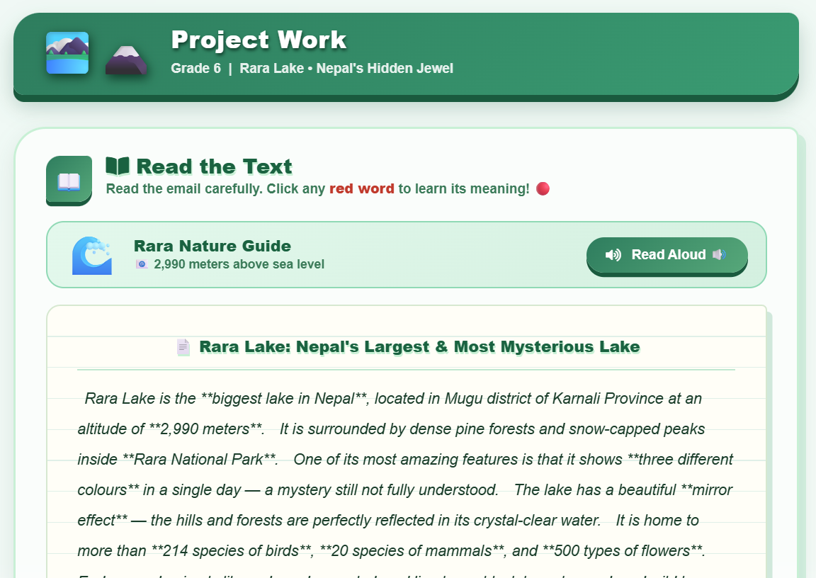 Project work : Preparing a simple brochure or a leaflet of Rara Lake